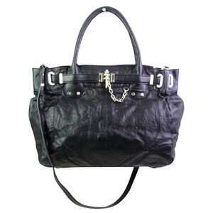 Rachel Zoe BLACK GENUINE LEATHER SHOULDER BAG X-BODY BUSINESS HANDBAG TOTE PURSE